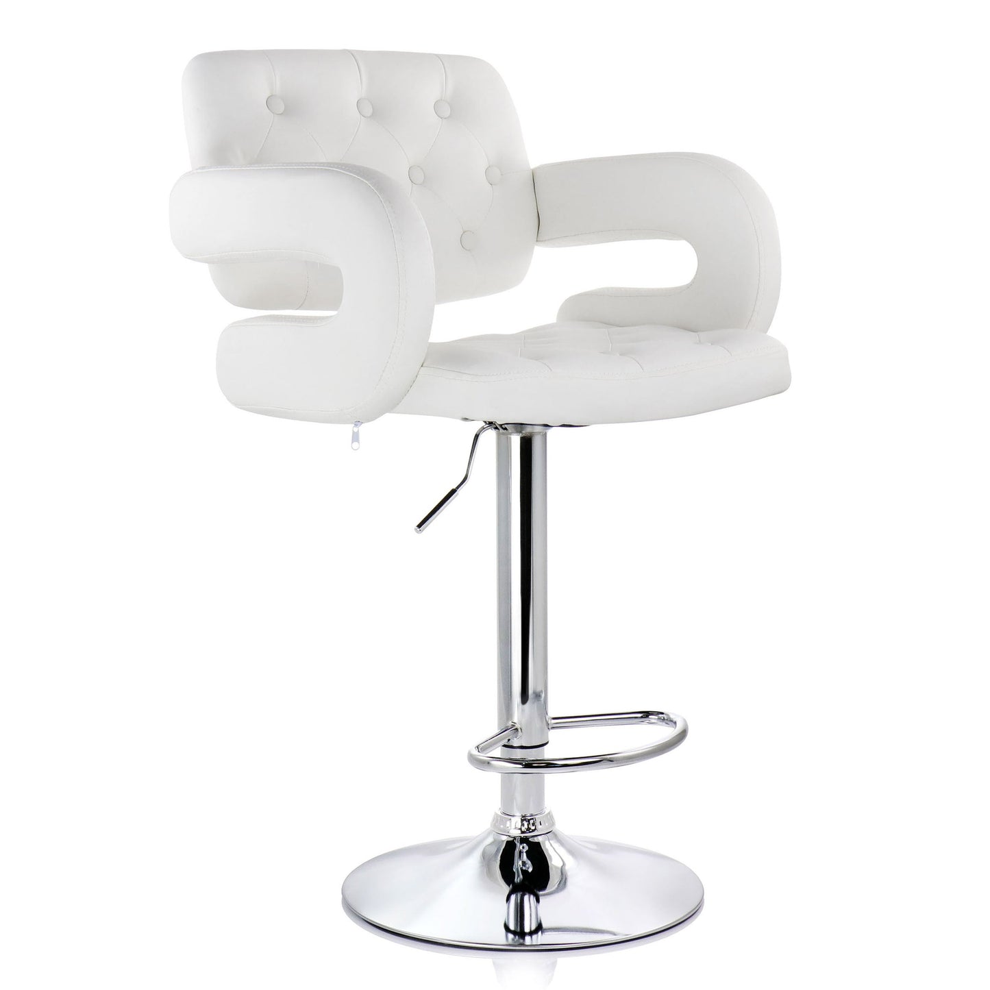 Elama Faux Leather Tufted Bar Stool in White with Chrome Base and Adjustable Height LuxuryLifeWay Online Store