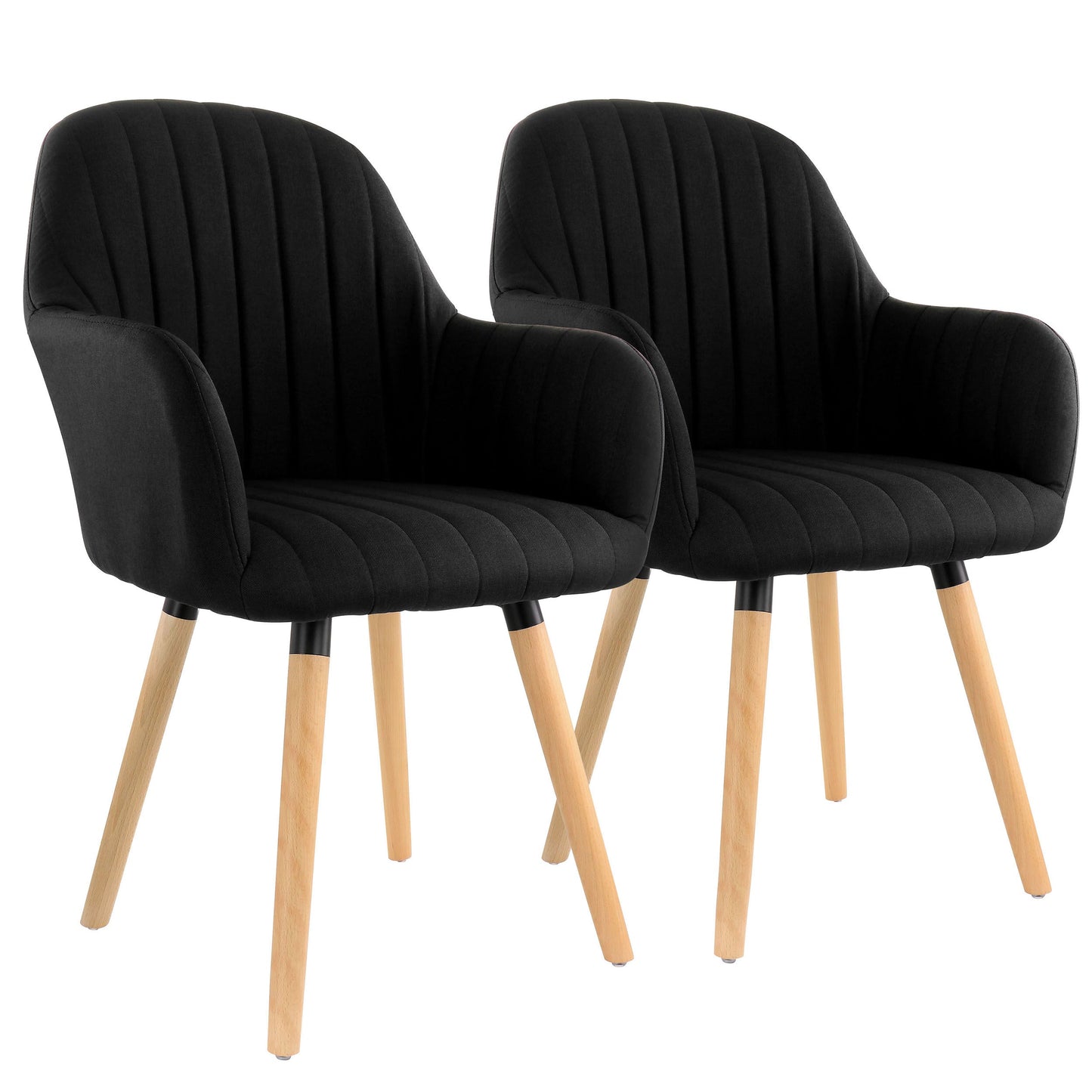 Elama 2 Piece Fabric Tufted Chair in Black with Wooden Legs LuxuryLifeWay Online Store