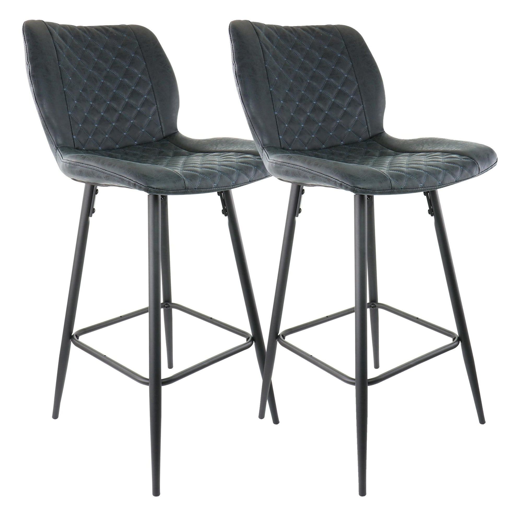 Elama 2 Piece Diamond Stitched Faux Leather Bar Chair in Black with Metal Legs LuxuryLifeWay Online Store