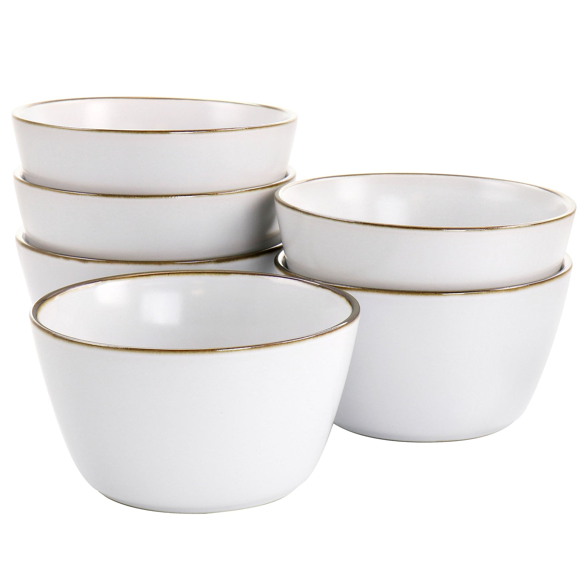 Elama Arthur 6 Piece Stoneware Bowl Set in Matte White with Gold Rim LuxuryLifeWay Online Store