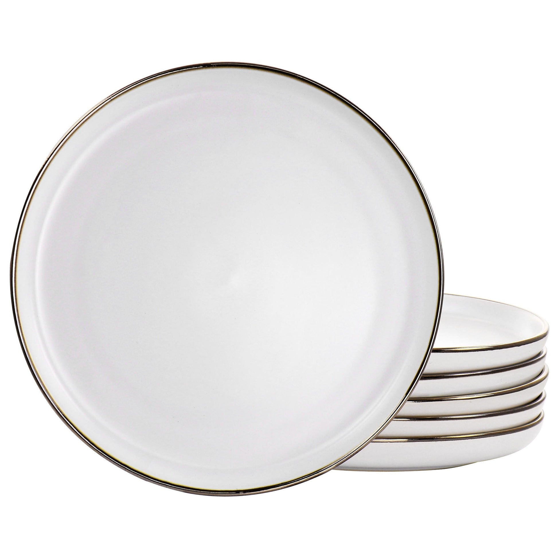Elama Arthur 6 Piece Stoneware Dinner Plate Set in Matte White with Gold Rim LuxuryLifeWay Online Store