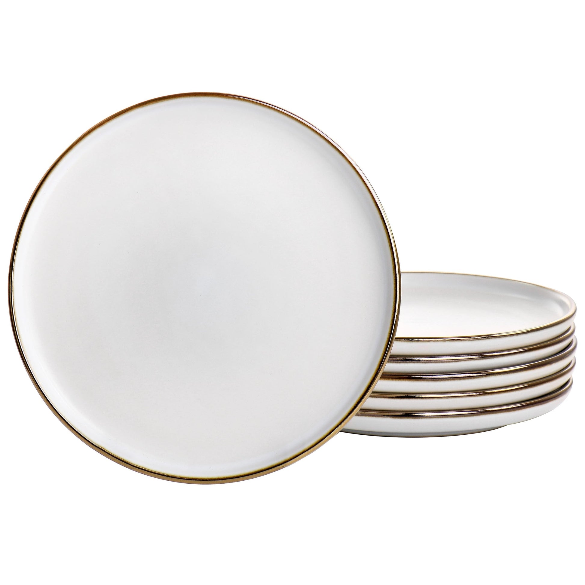Elama Arthur 6 Piece Stoneware Salad Plate Set in Matte White with Gold Rim LuxuryLifeWay Online Store
