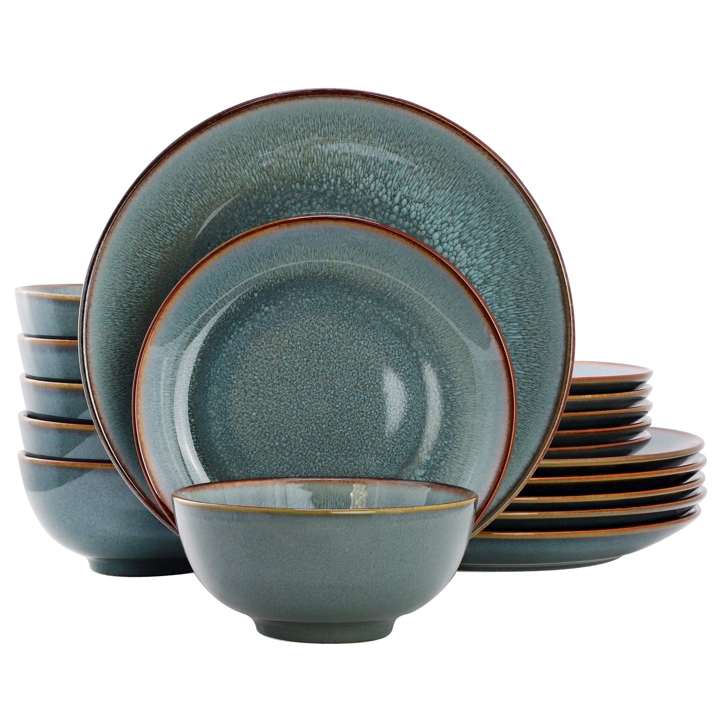 Elama Betty 18 Piece Stoneware Dinnerware Set in Blue with Brown Rim, Service for 6 LuxuryLifeWay Online Store