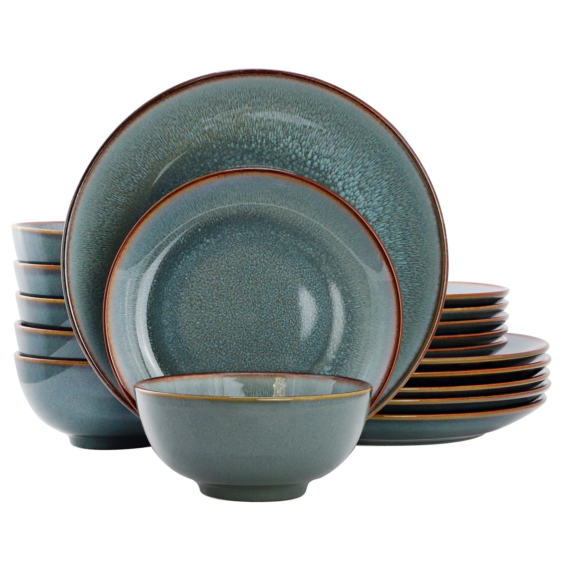 Elama Betty 18 Piece Stoneware Dinnerware Set in Blue with Brown Rim, Service for 6 LuxuryLifeWay Online Store