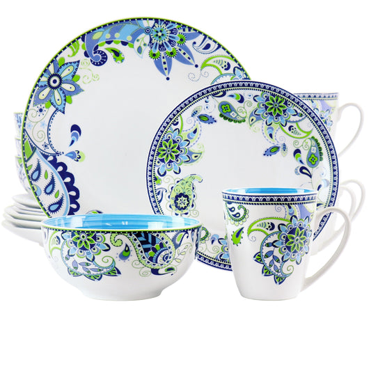 Elama Blue Fiesta 16 Piece Round Porcelain Dinnerware Set LuxuryLifeWay Online Store