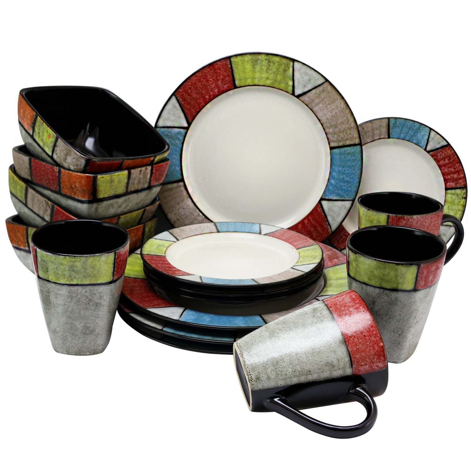 Elama Country Cottage 16 Piece Stoneware Dinnerware Set LuxuryLifeWay Online Store