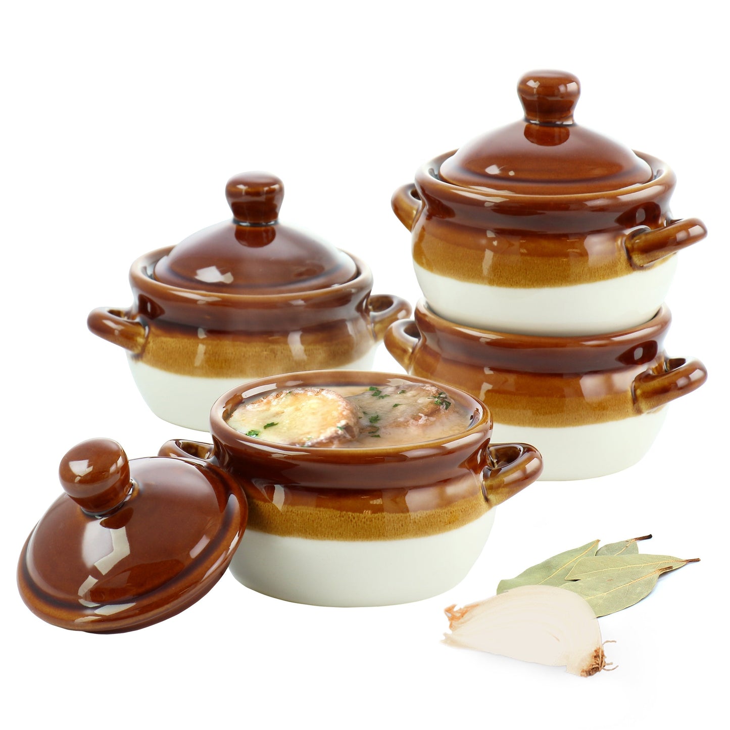 Elama 4 Piece Double Handle 15 Ounce French Onion Soup Bowl with Lid LuxuryLifeWay Online Store