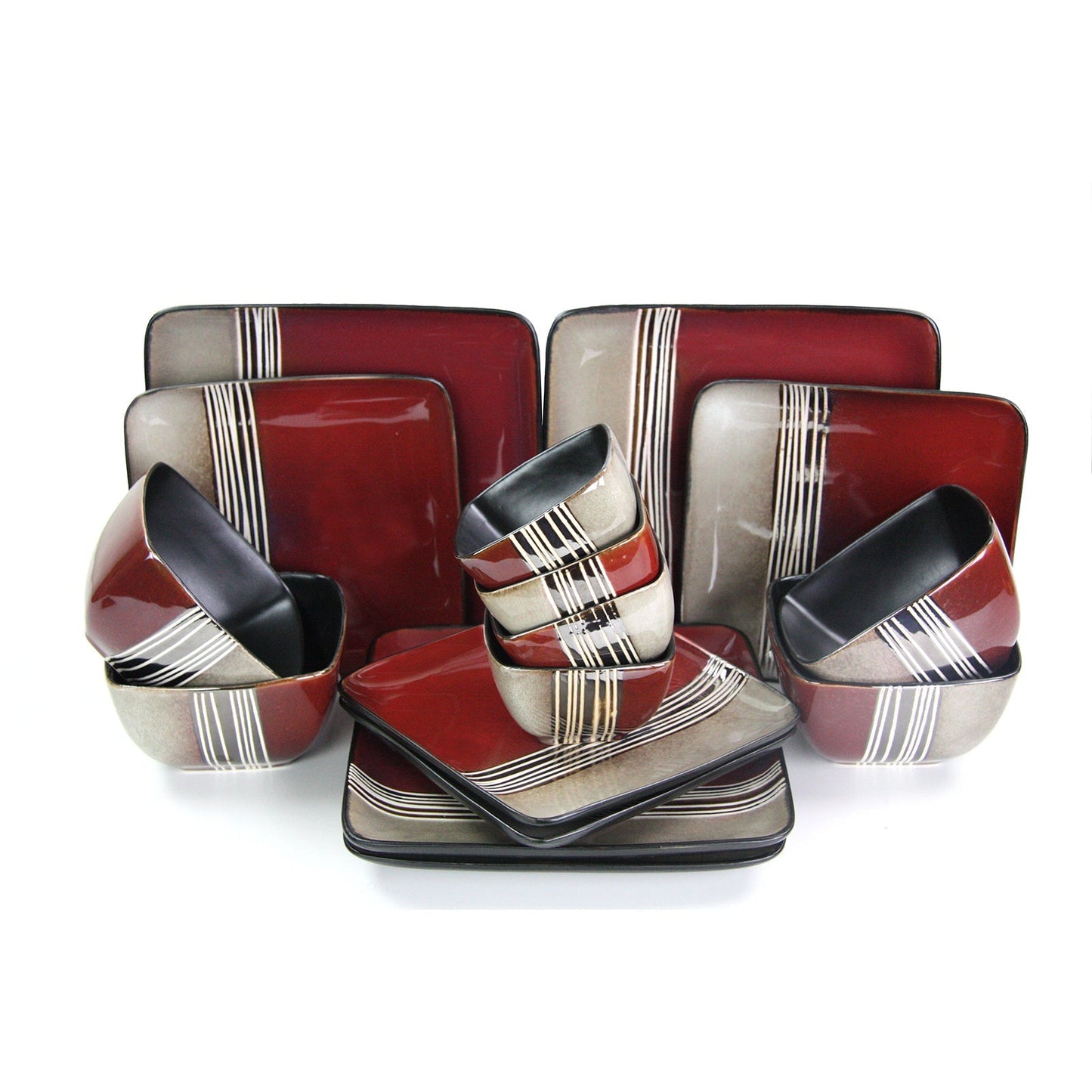 Elama Downtown Loft 16 Piece Double Bowl Stoneware Dinnerware Set with Service for 4 LuxuryLifeWay Online Store