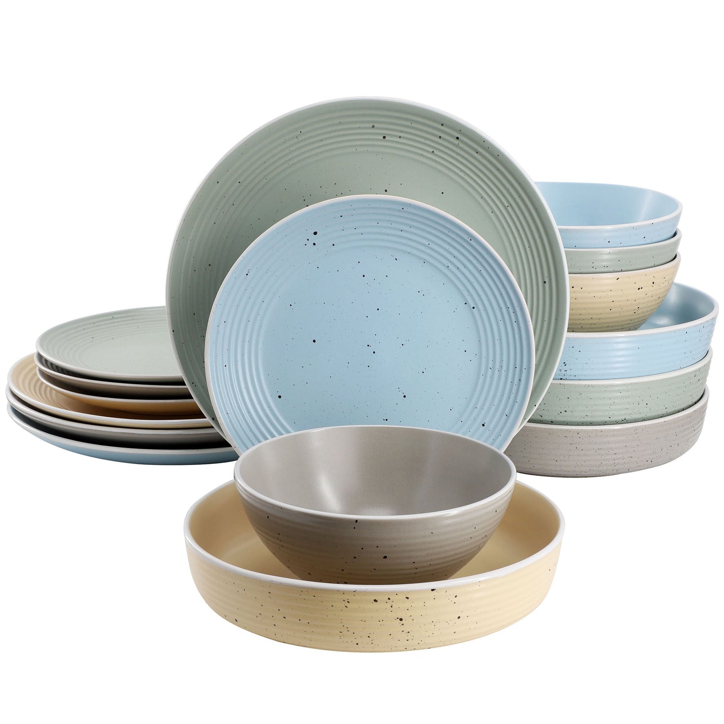 Elama Emilia 16 Piece Assorted Double Bowl Stoneware Dinnerware Set in Speckled Multi-Color LuxuryLifeWay Online Store