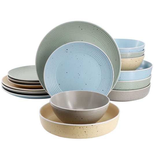 Elama Emilia 16 Piece Assorted Double Bowl Stoneware Dinnerware Set in Speckled Multi-Color LuxuryLifeWay Online Store