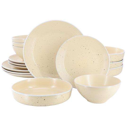 Elama Emilia 16 Piece Double Bowl Stoneware Dinnerware Set in Cream Yellow LuxuryLifeWay Online Store
