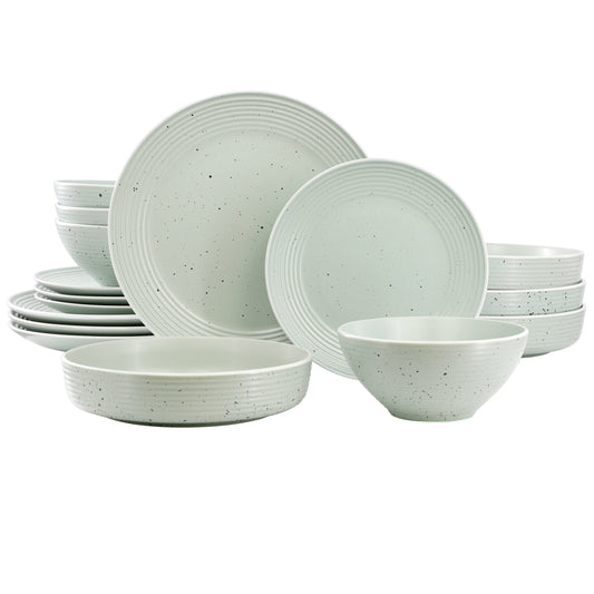 Elama Emilia 16 Piece Double Bowl Stoneware Dinnerware Set in Light Green LuxuryLifeWay Online Store