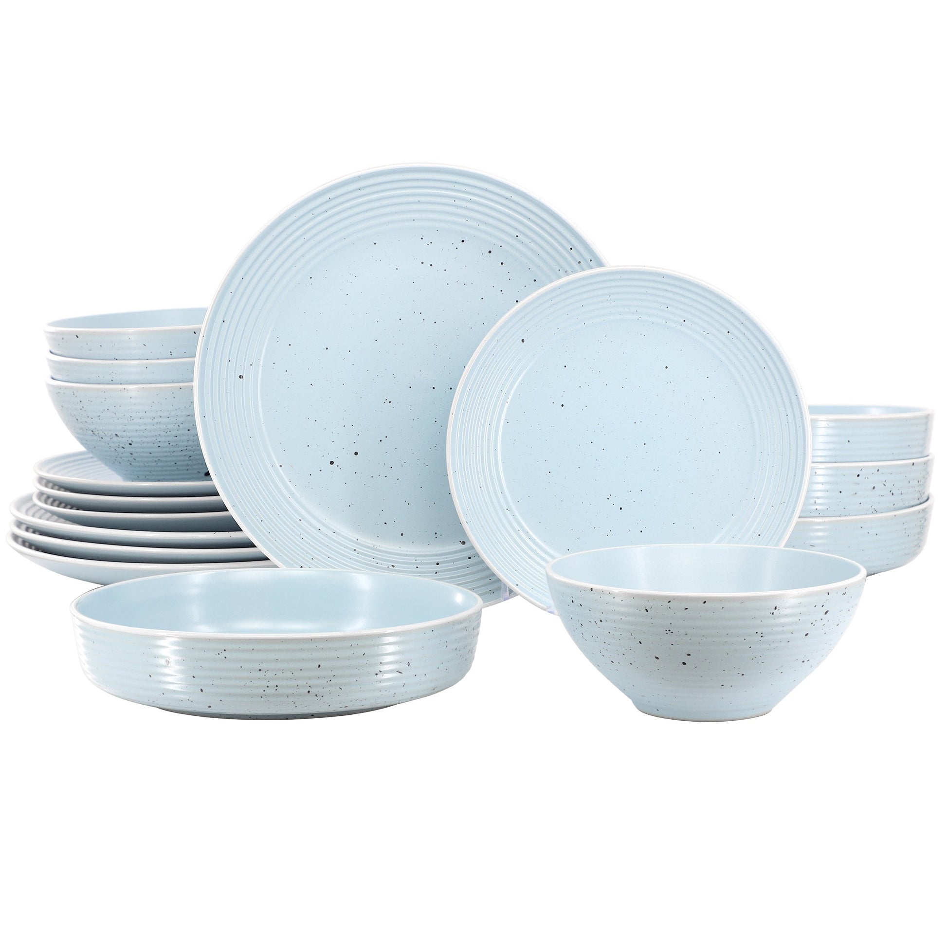 Elama Emilia 16 Piece Double Bowl Stoneware Dinnerware Set in Light Blue LuxuryLifeWay Online Store