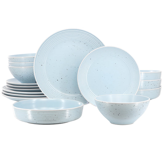 Elama Emilia 16 Piece Double Bowl Stoneware Dinnerware Set in Light Blue LuxuryLifeWay Online Store
