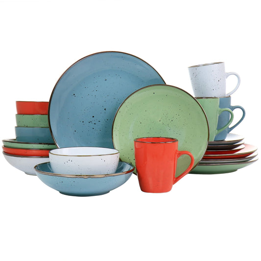 Elama Evelyn 20 Piece Mix and Match Round Stoneware Dinnerware Set in Assorted Colors LuxuryLifeWay Online Store