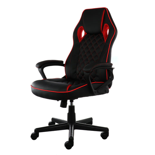 Elama High Back Adjustable Faux Leather Office Chair in Black and Red Trim LuxuryLifeWay Online Store
