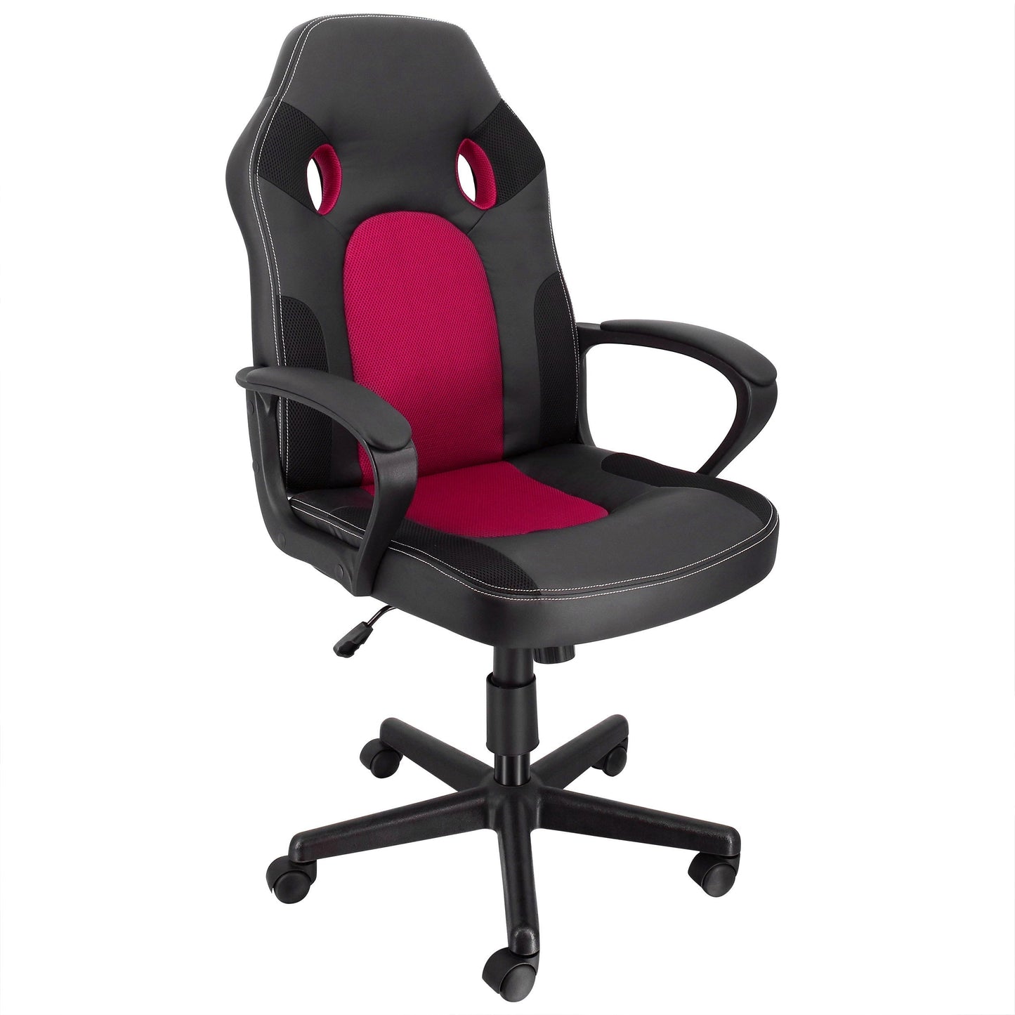 Elama High Back Adjustable Faux Leather and Mesh Office Chair in Black and Burgundy LuxuryLifeWay Online Store