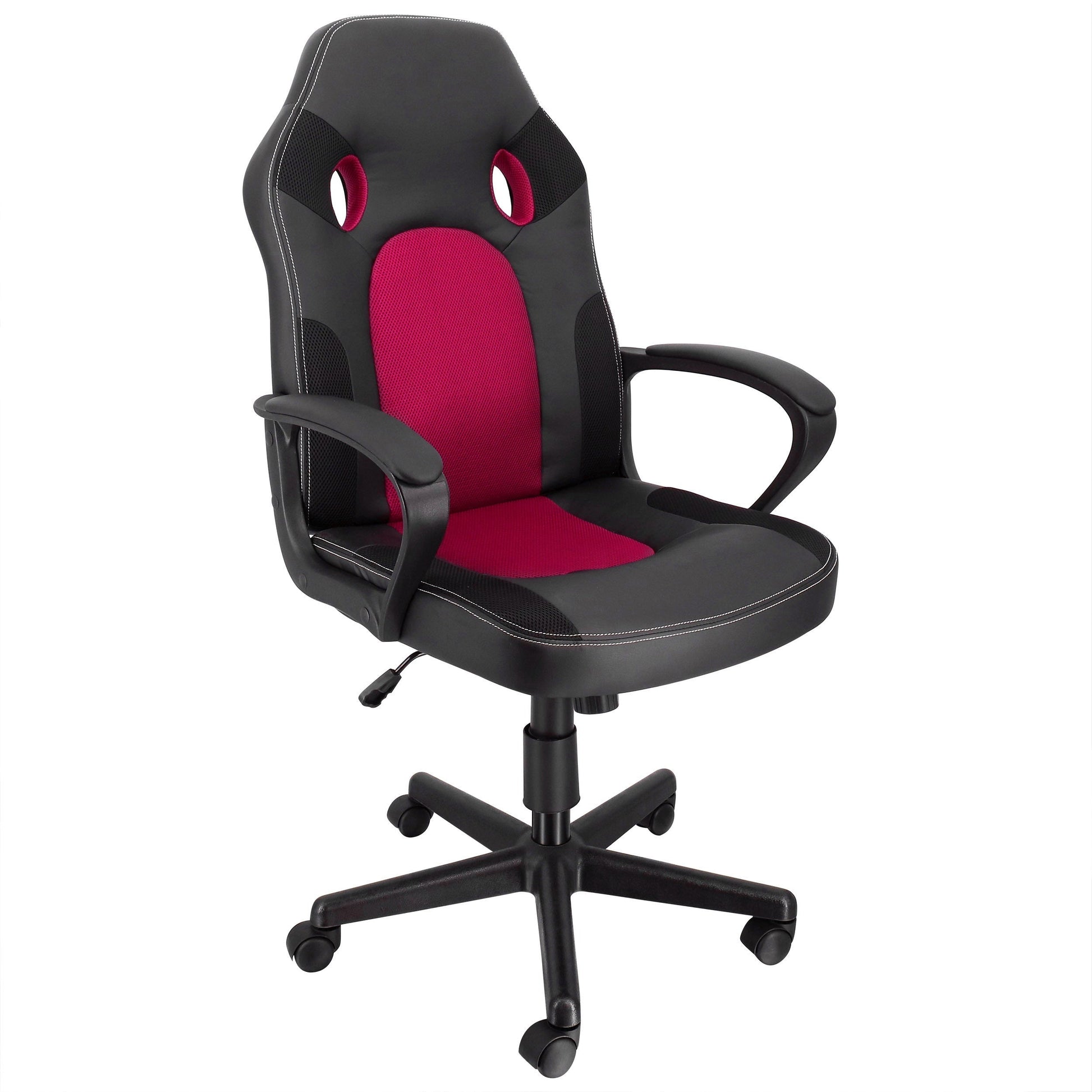 Elama High Back Adjustable Faux Leather and Mesh Office Chair in Black and Burgundy LuxuryLifeWay Online Store