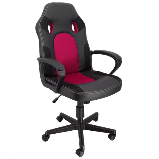 Elama High Back Adjustable Faux Leather and Mesh Office Chair in Black and Burgundy LuxuryLifeWay Online Store