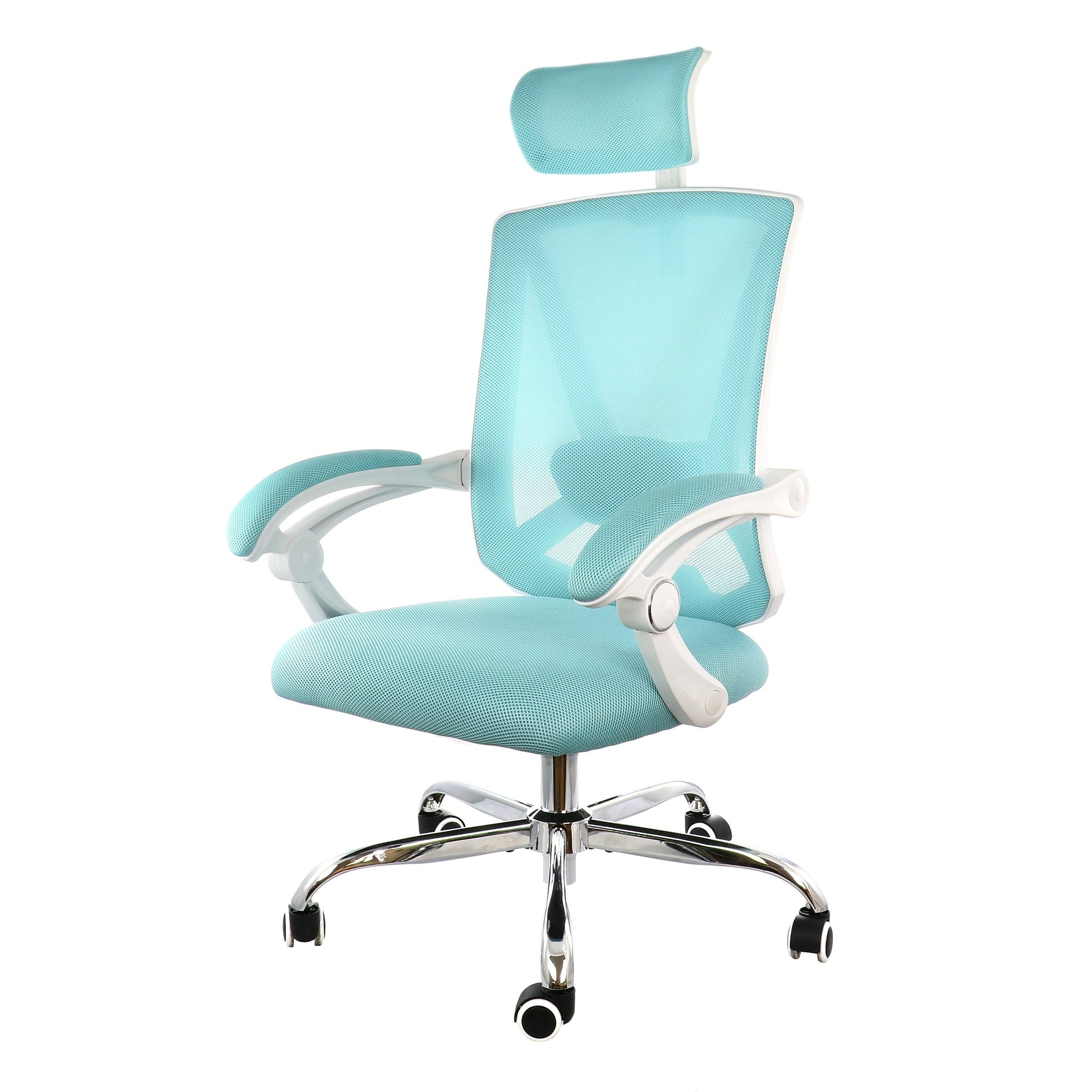 Elama Full Back Mesh Adjustable Office Chair with Headrest in Blue with White Frame LuxuryLifeWay Online Store