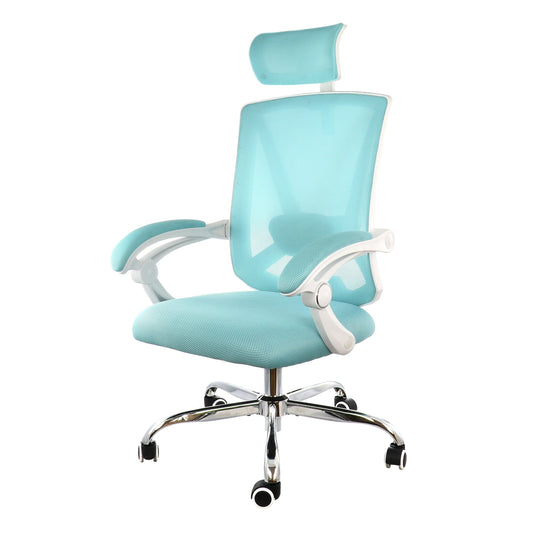 Elama Full Back Mesh Adjustable Office Chair with Headrest in Blue with White Frame LuxuryLifeWay Online Store