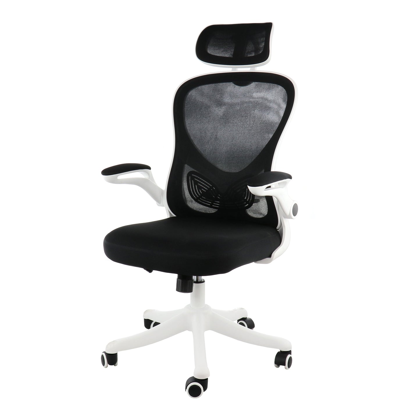Elama High Back Adjustable Mesh and Fabric Office Chair in White and Black with Adjustable Head Rest LuxuryLifeWay Online Store
