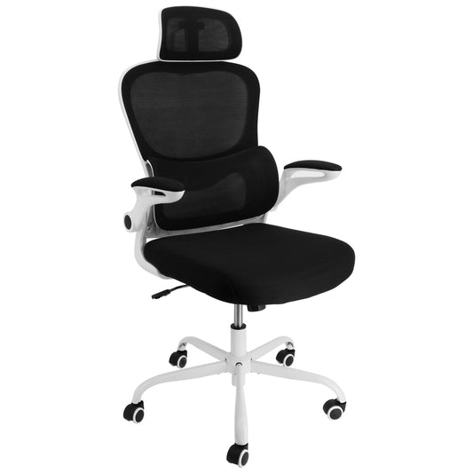 Elama High Back Adjustable Mesh and Fabric Office Chair in Black on White Frame with Adjustable Head Rest LuxuryLifeWay Online Store