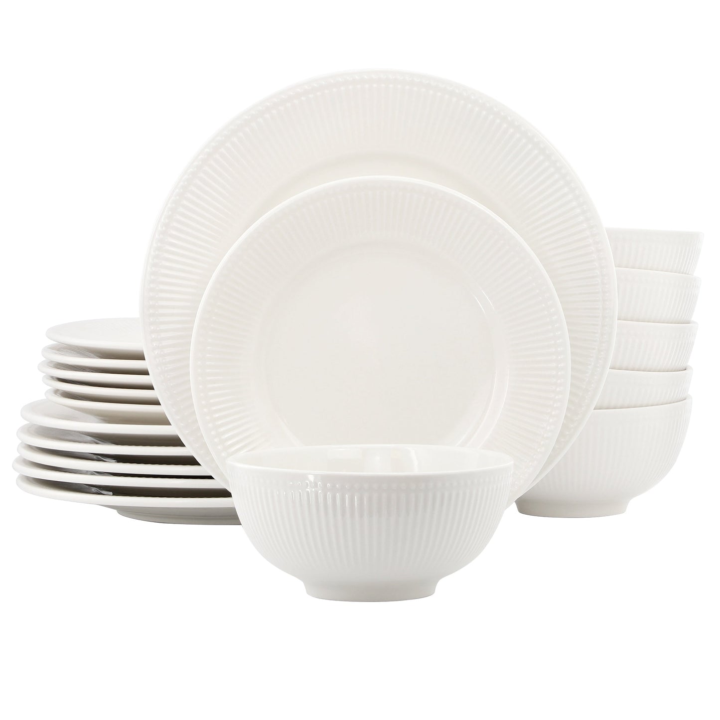 Elama Farrah 18 Piece Round Stoneware Dinnerware Set in White LuxuryLifeWay Online Store