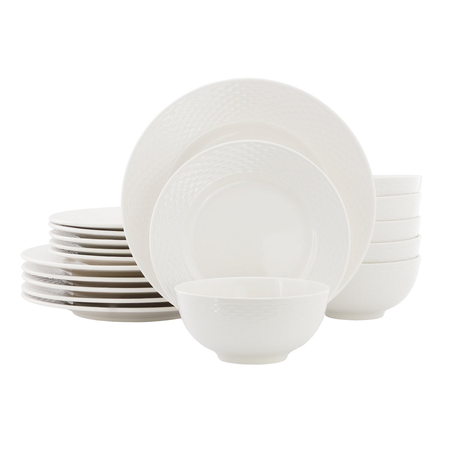 Elama Fiona 18 Piece Stoneware Dinnerware Set in White LuxuryLifeWay Online Store