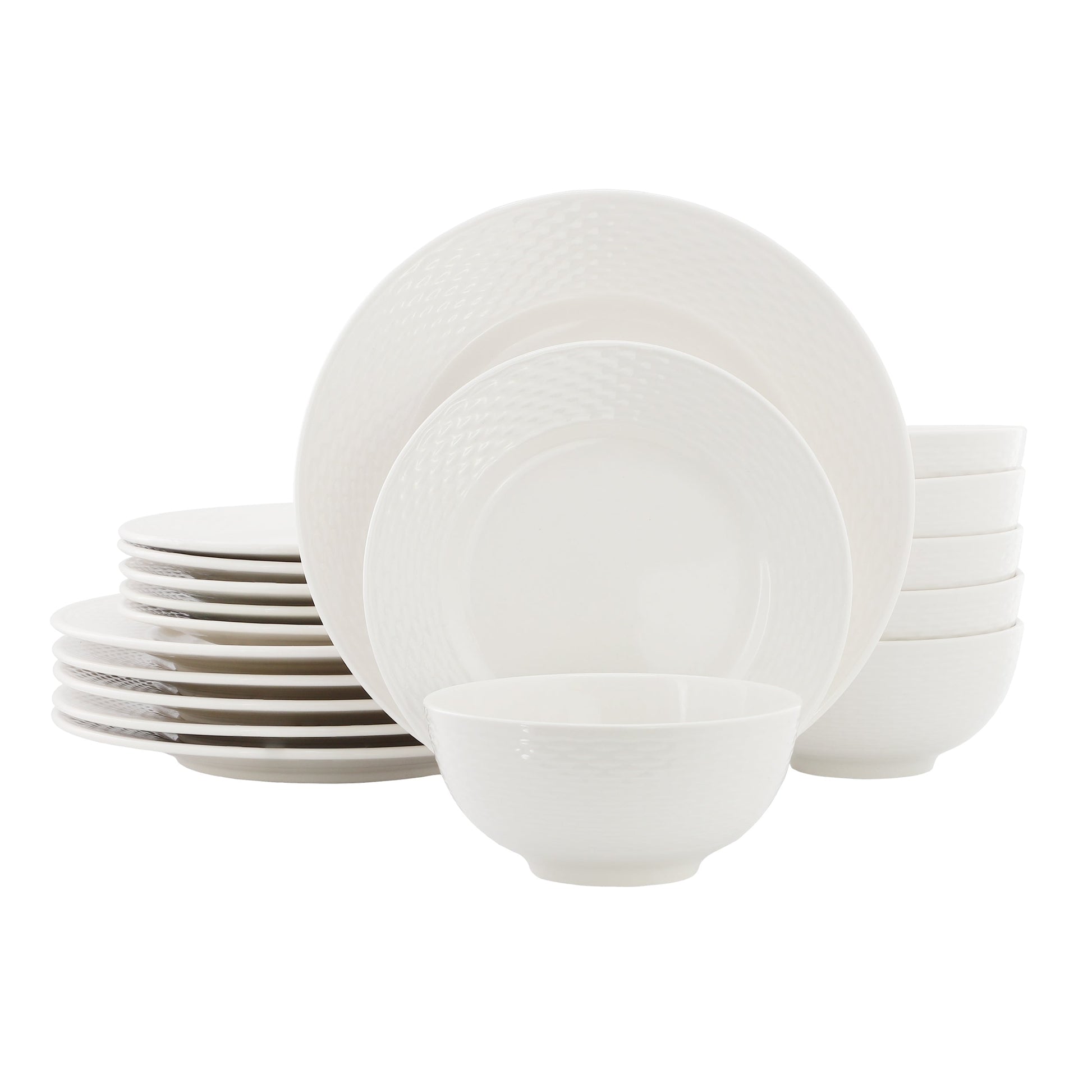 Elama Fiona 18 Piece Stoneware Dinnerware Set in White LuxuryLifeWay Online Store