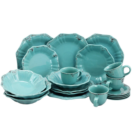 Elama Fleur De Lys 20-Piece Dinnerware Set in Turquoise LuxuryLifeWay Online Store