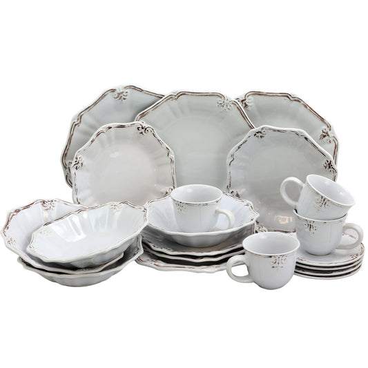 Elama Fleur De Lys 20-Piece Dinnerware Set in White LuxuryLifeWay Online Store