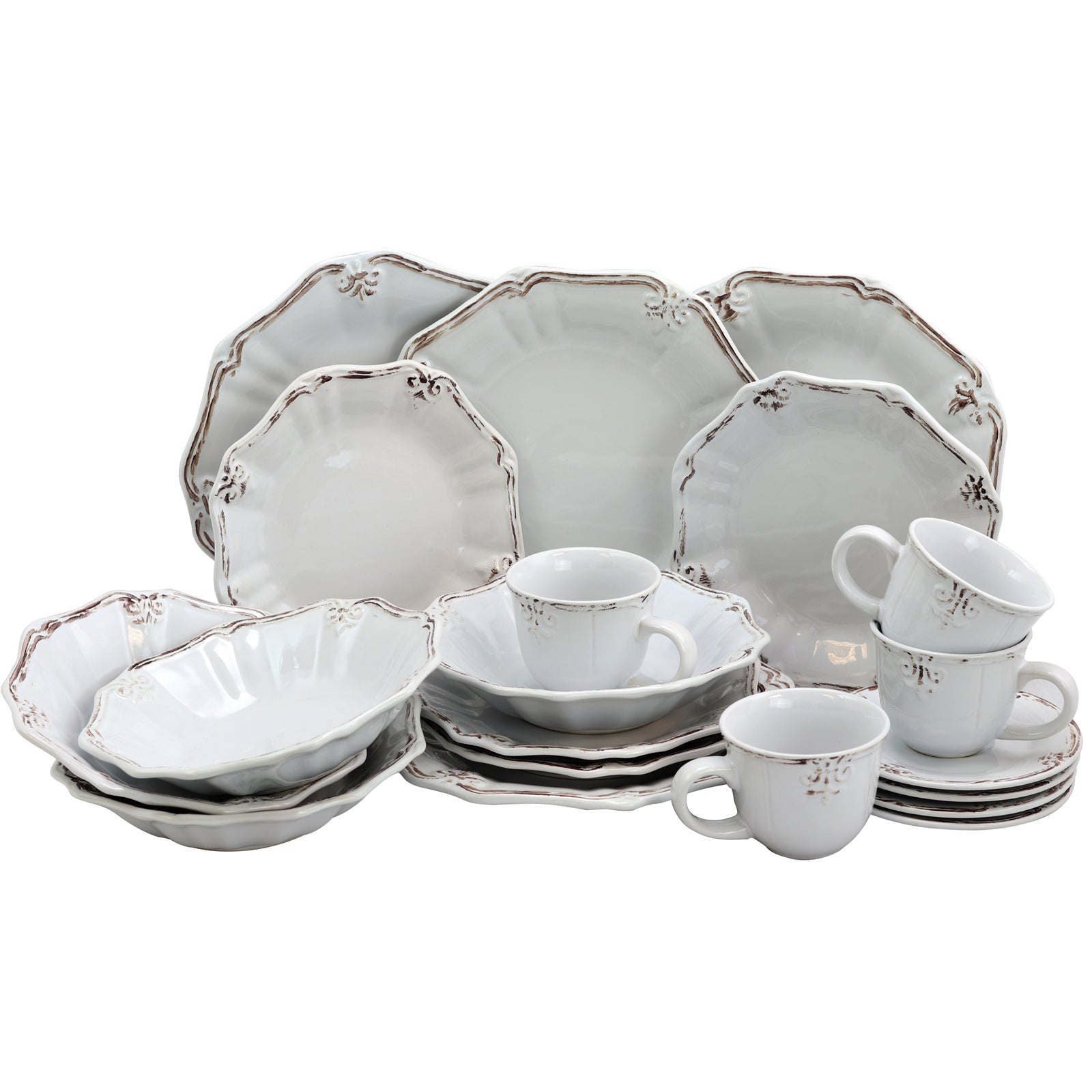 Elama Fleur De Lys 20-Piece Dinnerware Set in White LuxuryLifeWay Online Store