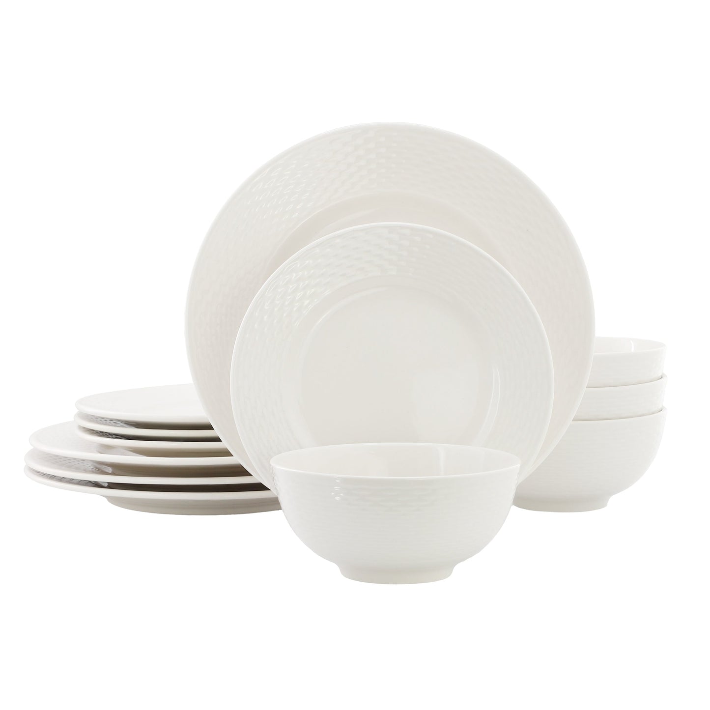 Elama Gemma 12 Piece Stoneware Dinnerware Set in White LuxuryLifeWay Online Store