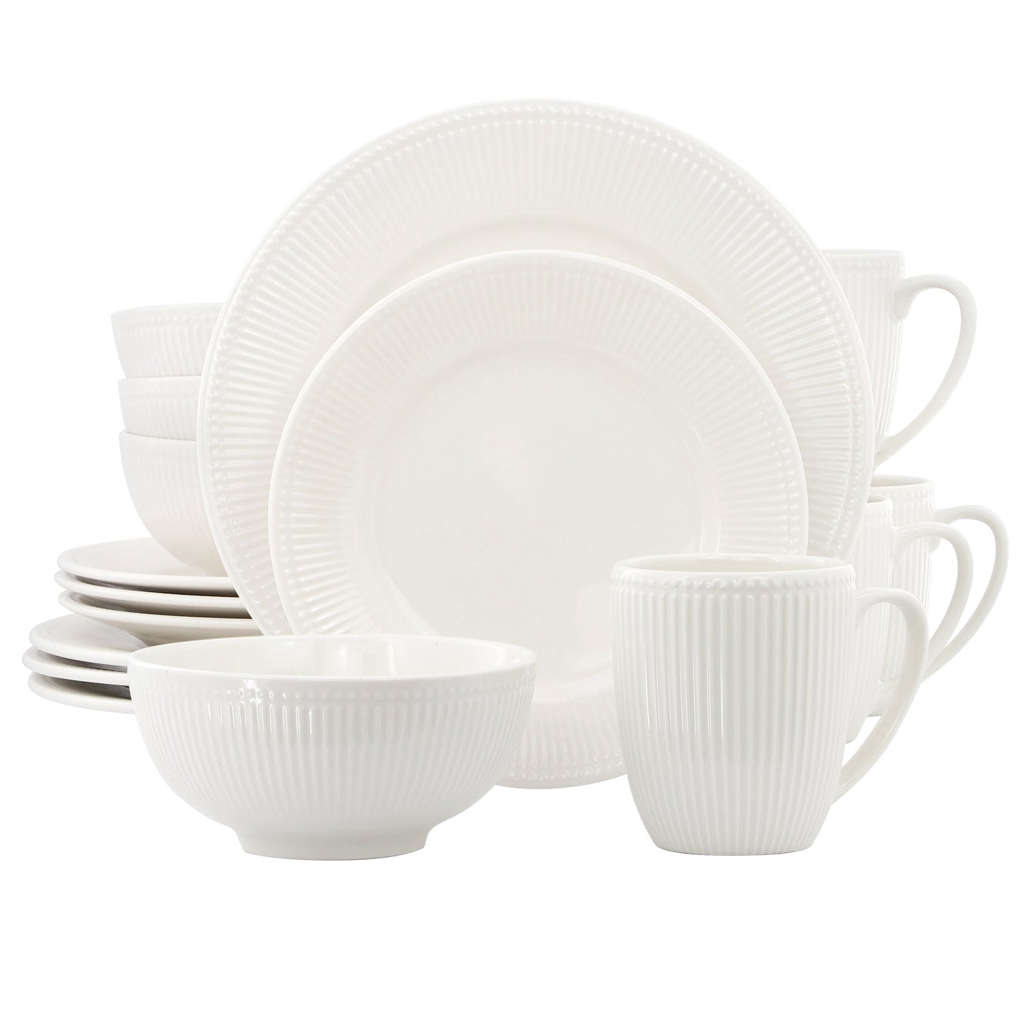 Elama Gretel 16 Piece Round Stoneware Dinnerware Set in White LuxuryLifeWay Online Store