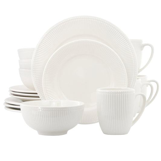 Elama Gretel 16 Piece Round Stoneware Dinnerware Set in White LuxuryLifeWay Online Store