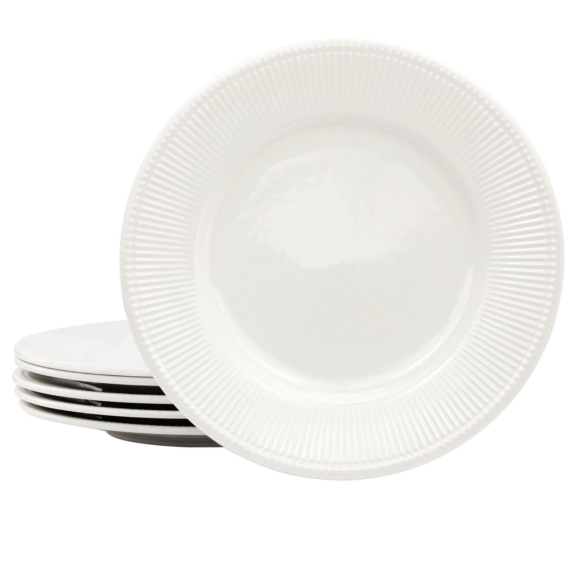Elama Gretel 6 Piece Round Stoneware Dinner Plate Set in White LuxuryLifeWay Online Store