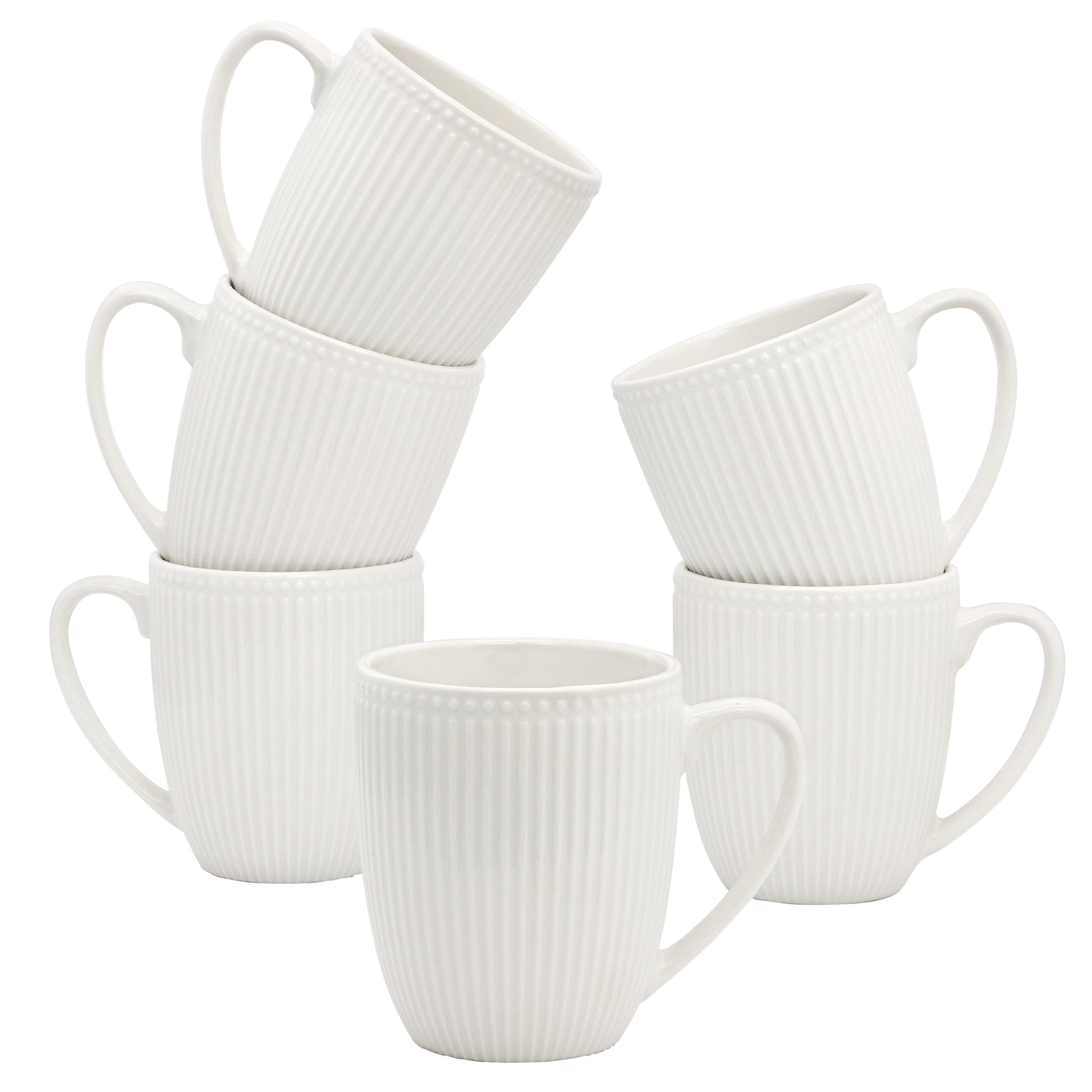 Elama Gretel 6 Piece Round Stoneware 12 Ounce Mug Set in White LuxuryLifeWay Online Store
