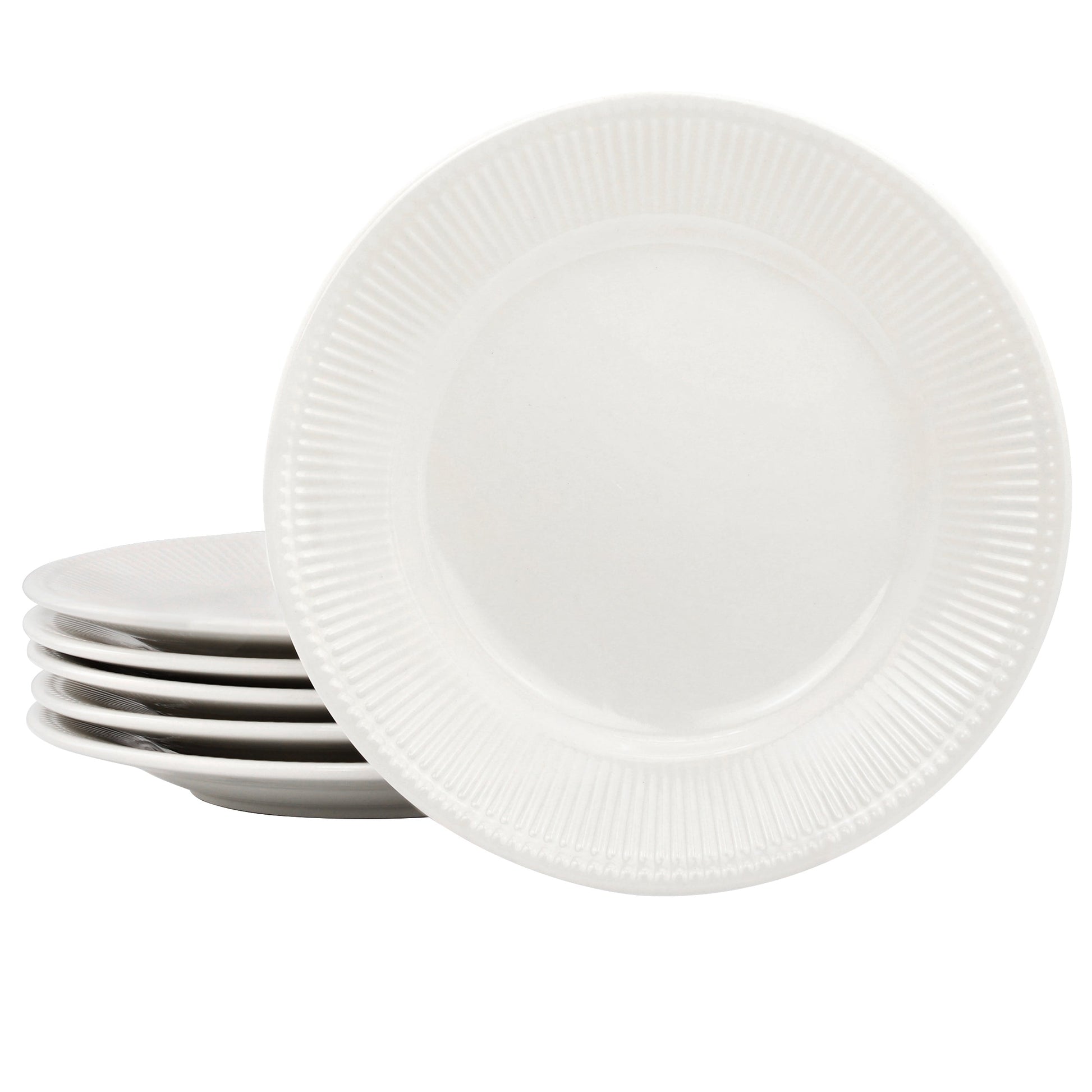 Elama Gretel 6 Piece Round Stoneware Salad Plate Set in White LuxuryLifeWay Online Store