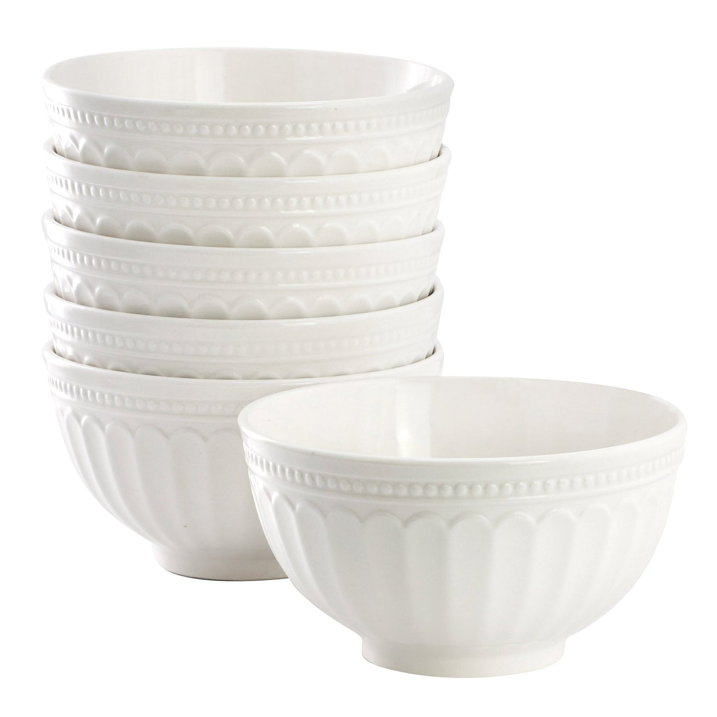 Elama Hansel 6 Piece Embossed Arch Stoneware Cereal Bowl Set in White LuxuryLifeWay Online Store