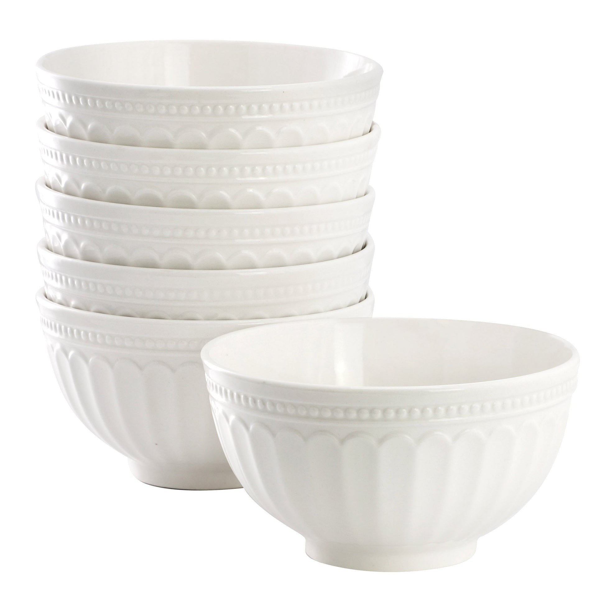 Elama Hansel 6 Piece Embossed Arch Stoneware Cereal Bowl Set in White LuxuryLifeWay Online Store