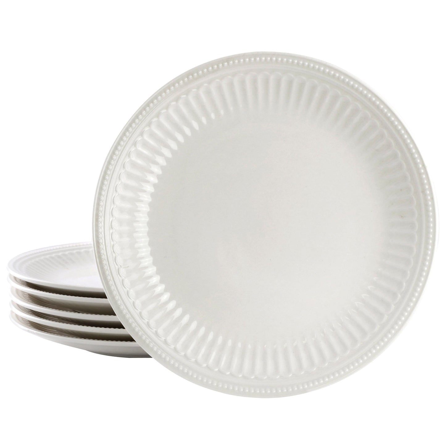 Elama Hansel 6 Piece Embossed Arch Stoneware Dinner Plate Set in White LuxuryLifeWay Online Store