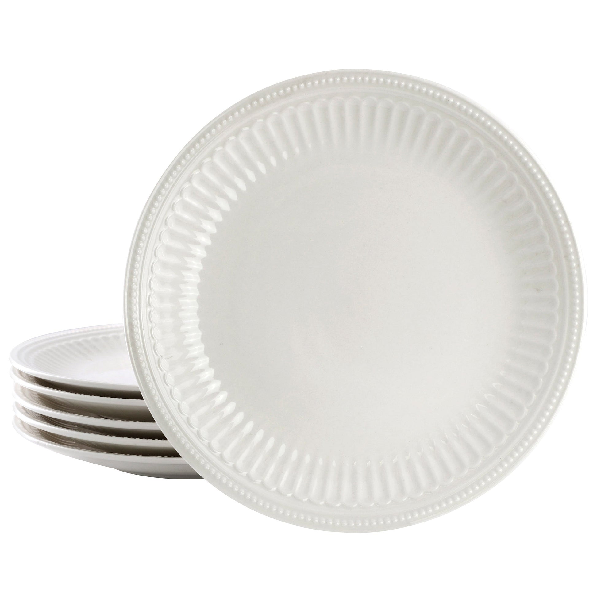 Elama Hansel 6 Piece Embossed Arch Stoneware Dinner Plate Set in White LuxuryLifeWay Online Store