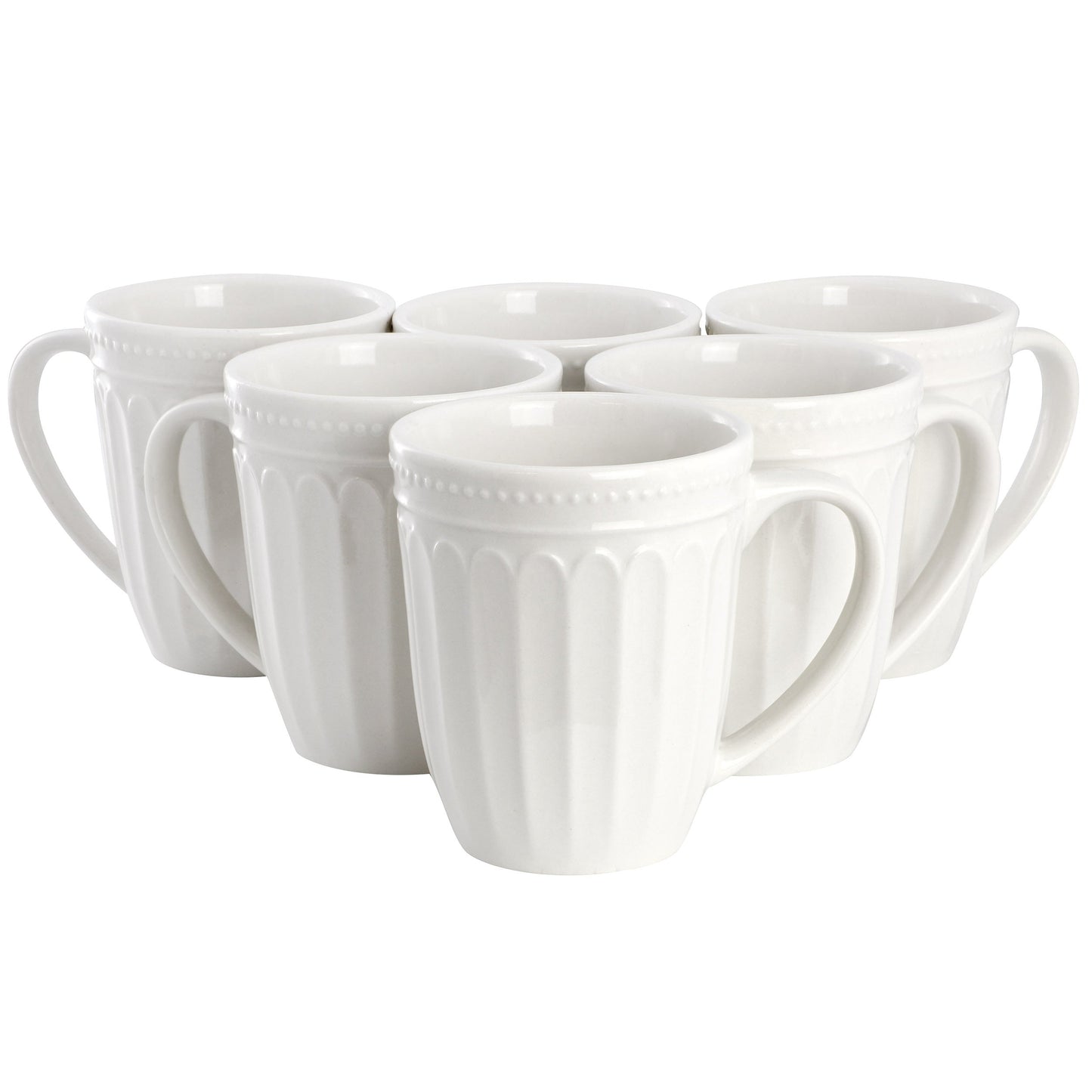Elama Hansel 6 Piece Embossed Arch Stoneware 12 Ounce Mug Set in White LuxuryLifeWay Online Store