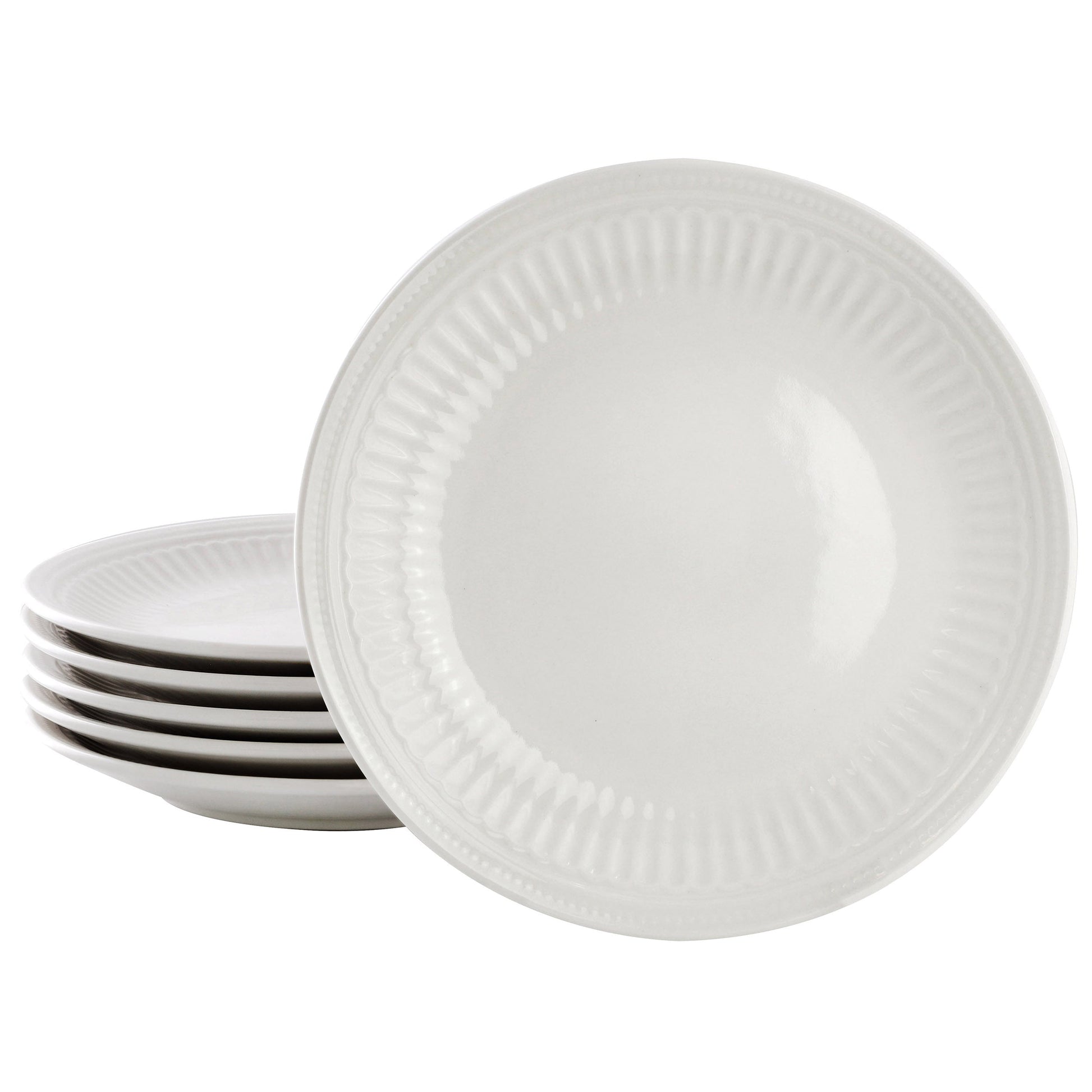 Elama Hansel 6 Piece Embossed Arch Stoneware Salad Plate Set in White LuxuryLifeWay Online Store