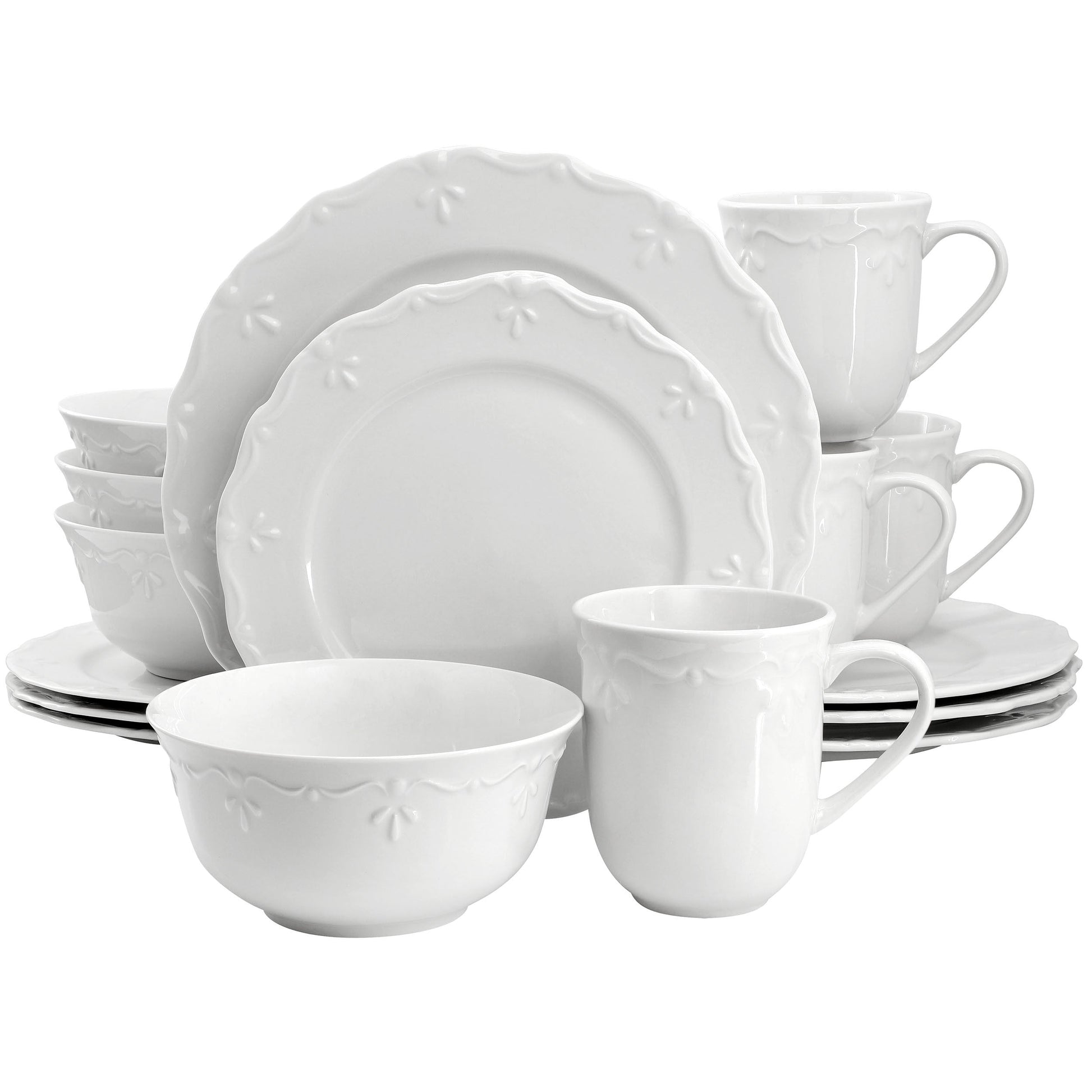 Elama Henryi 16 Piece Porcelain Dinnerware Set in White LuxuryLifeWay Online Store