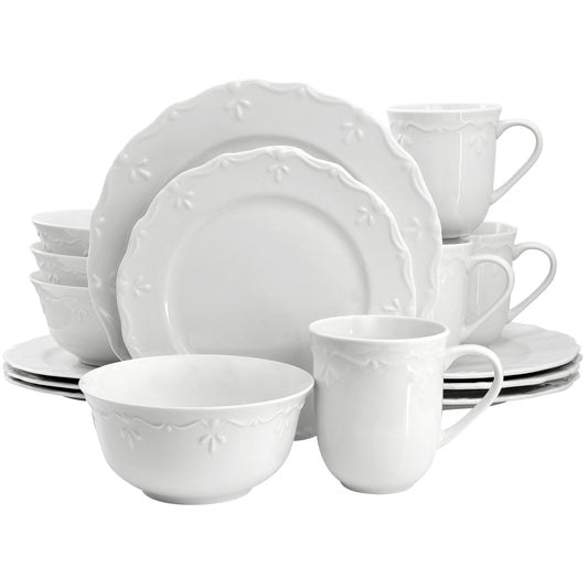 Elama Henryi 16 Piece Porcelain Dinnerware Set in White LuxuryLifeWay Online Store