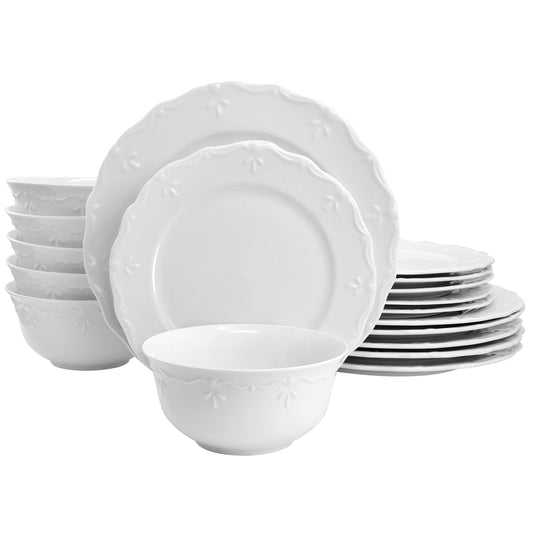 Elama Henryi 18 Piece Porcelain Dinnerware Set in White LuxuryLifeWay Online Store