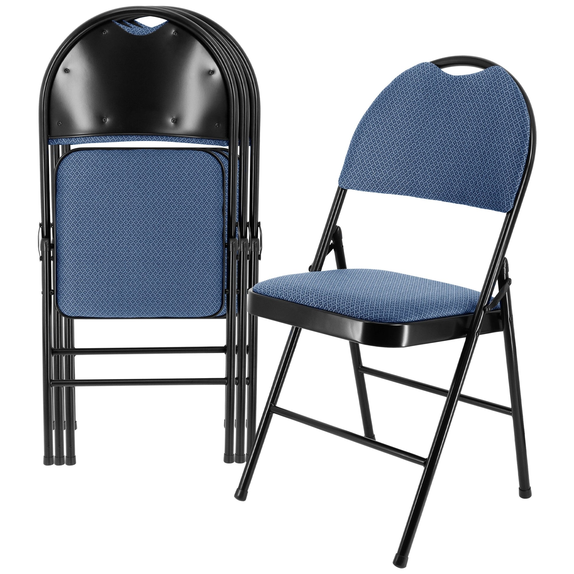 Elama 4 Piece Metal Folding Chair with Padded Seats in Dark Blue LuxuryLifeWay Online Store