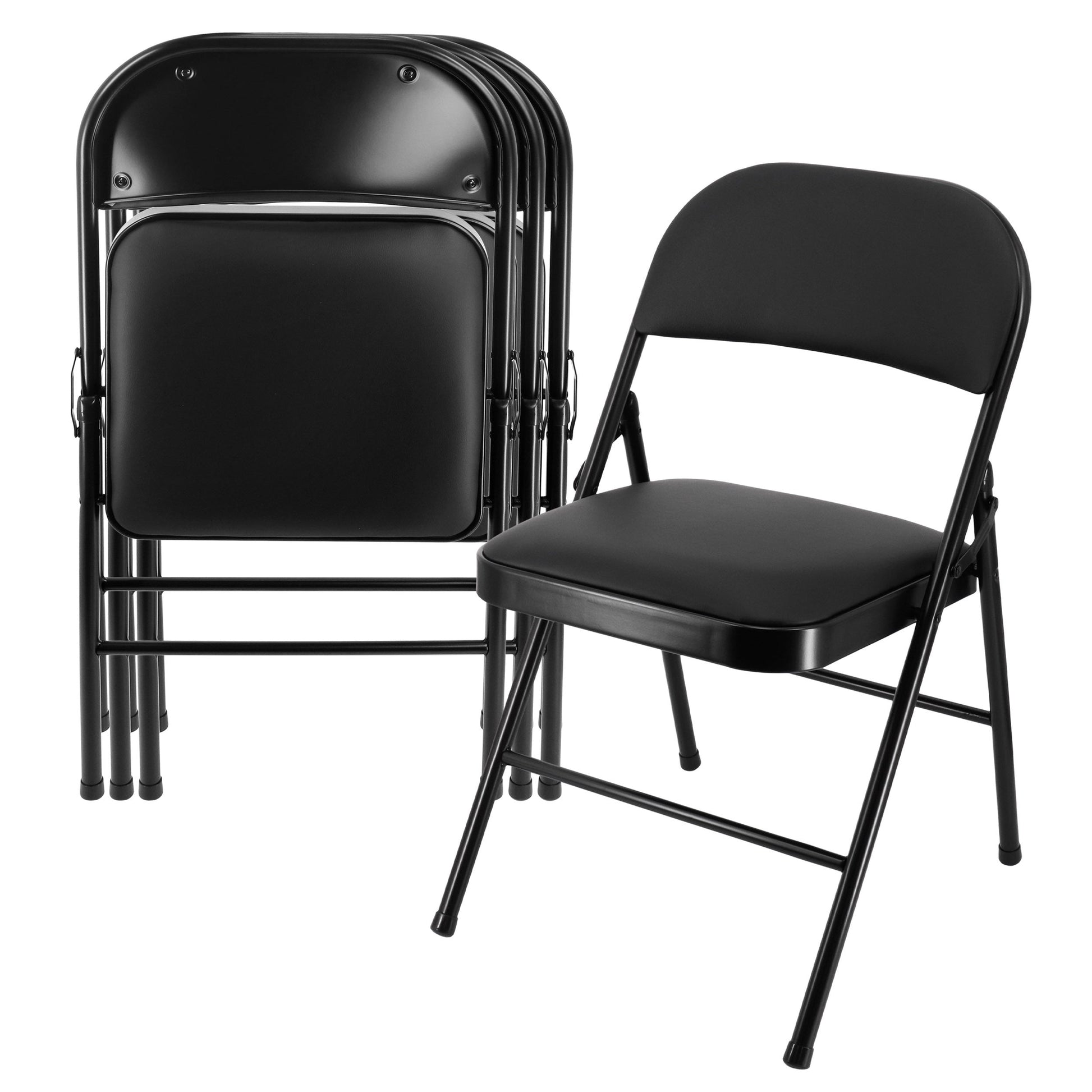 Elama 4 Piece Metal Folding Chair with Padded Seats in Black LuxuryLifeWay Online Store